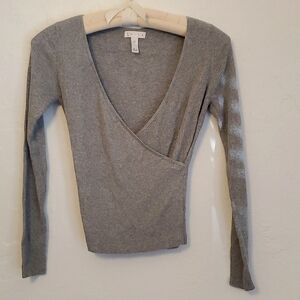 Nordstrom Leith Gray V-Neck Knit Long-Sleeve Top X-Small XS